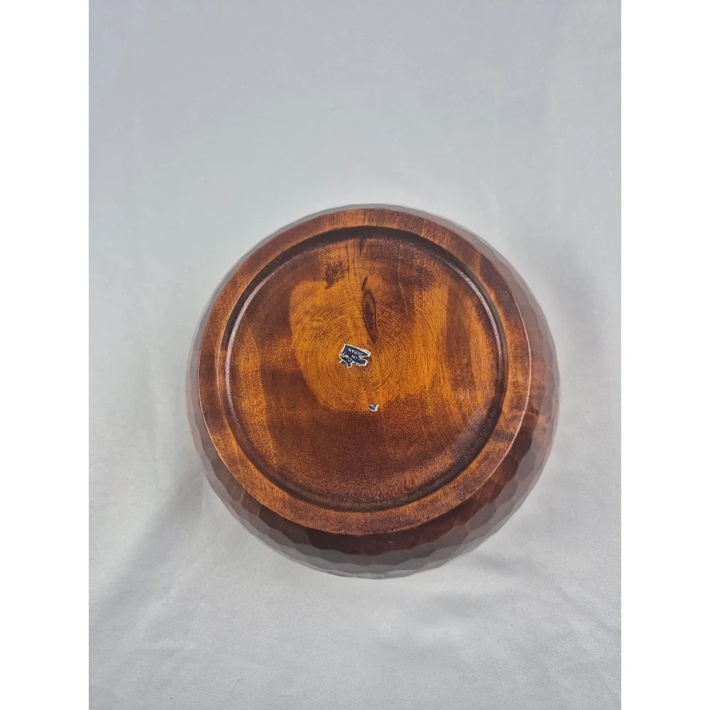 Vintage Made In Japan Hand Carved Wood Salad Serving Bowl Spoon Hammered Set 6